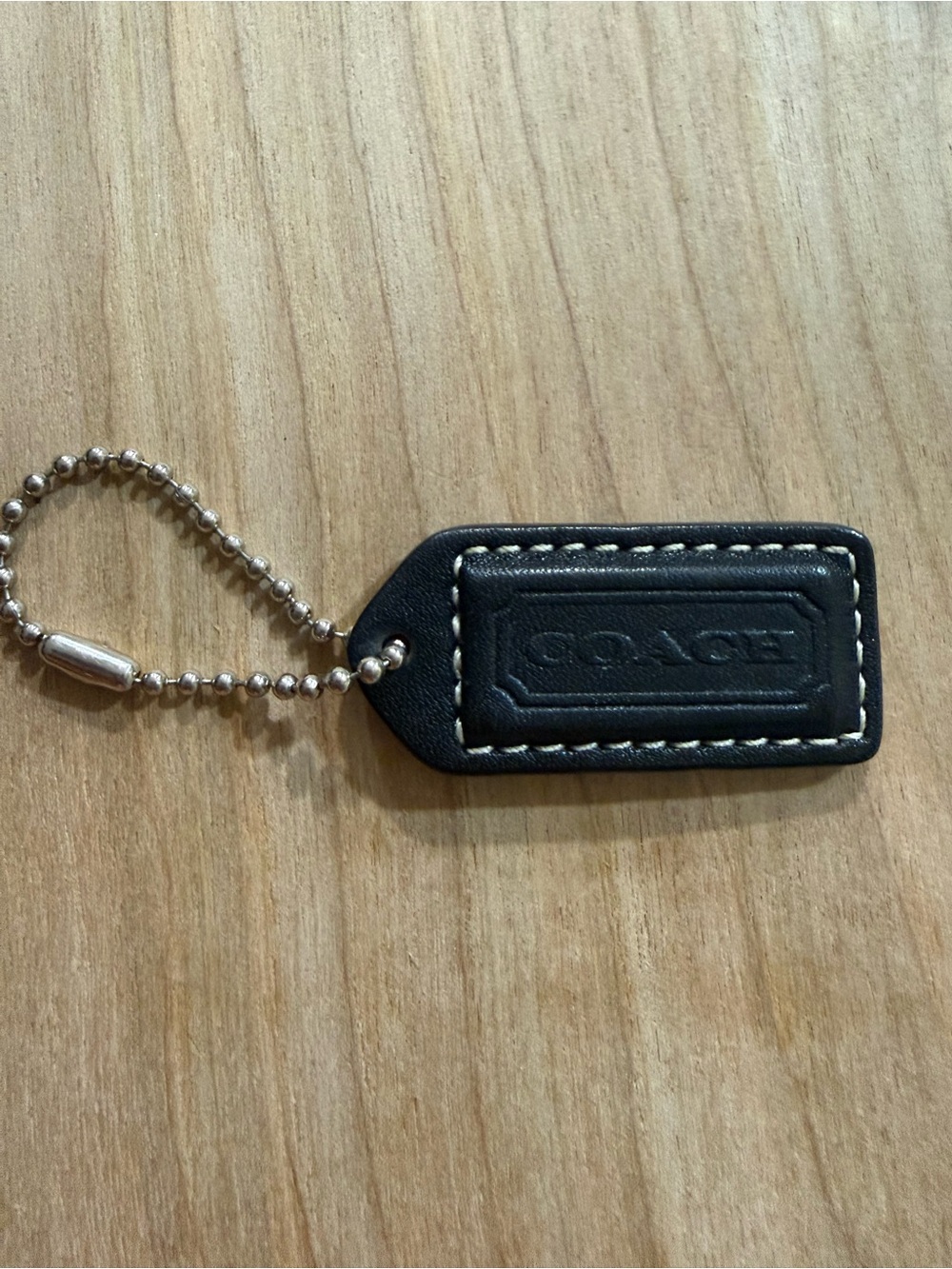 Coach Y2K Black Leather Key Tag with Contrast Stitching